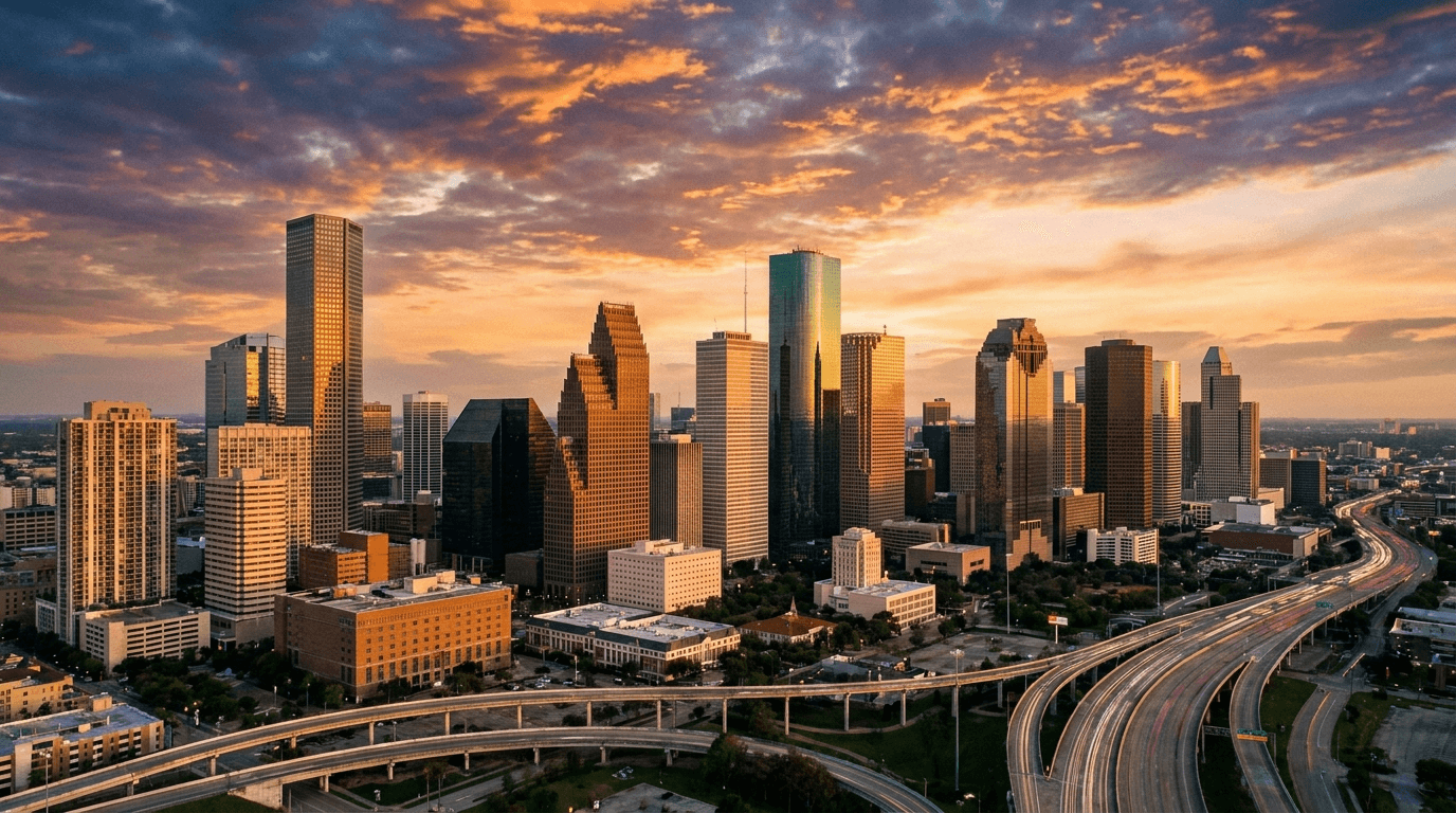 Houston skyline at golden hour