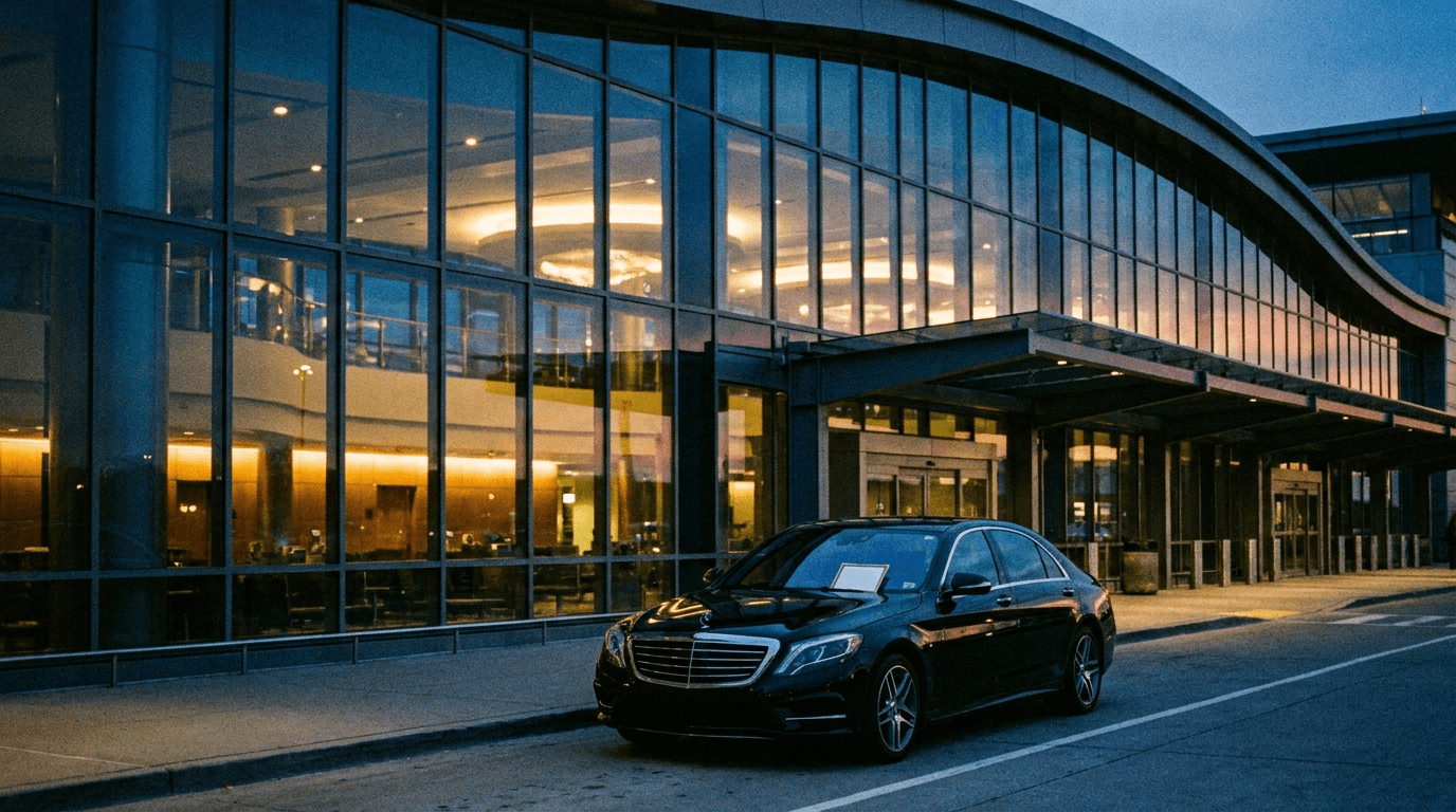 Black sedan at IAH curb